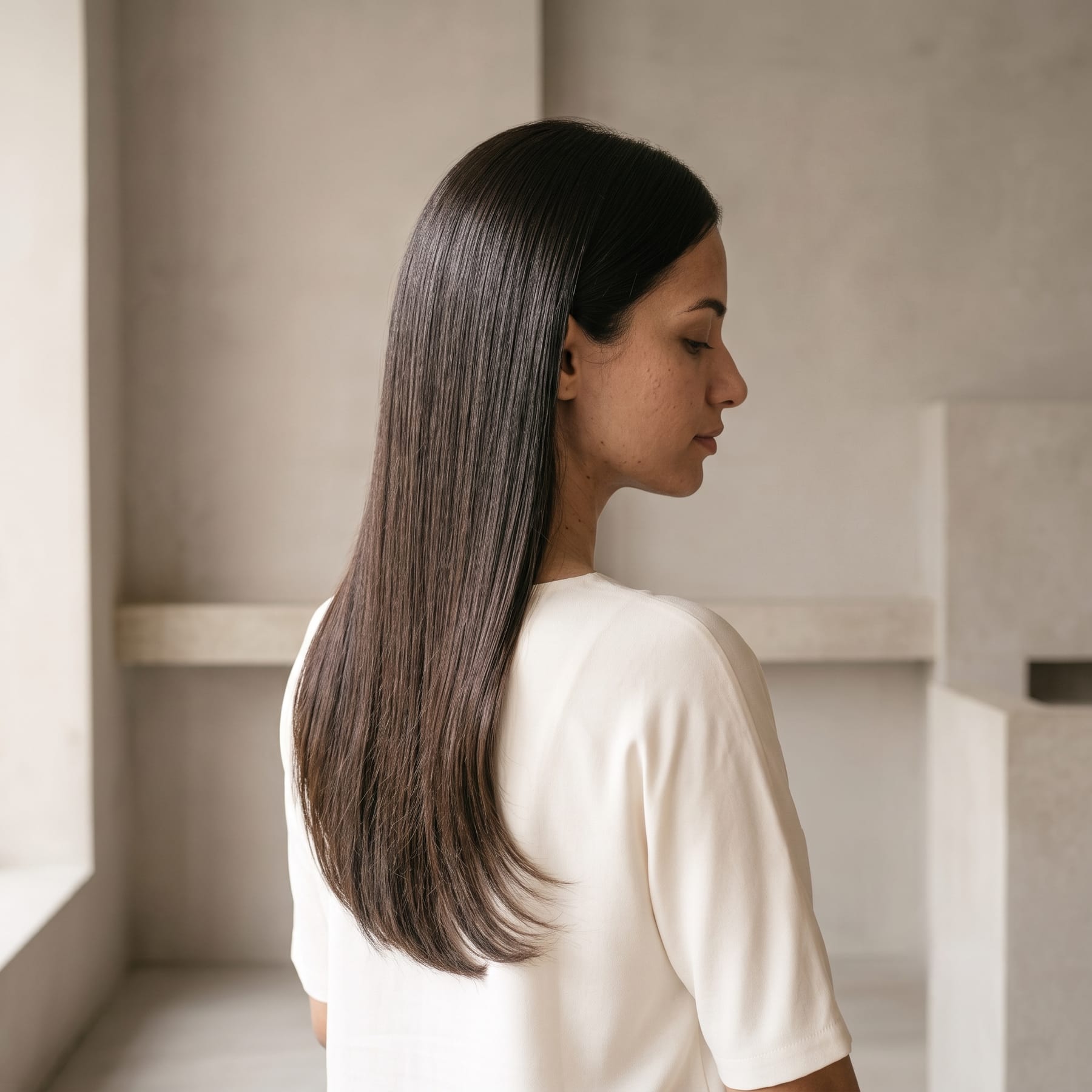 After: smooth, glossy hair following a hair botox treatment